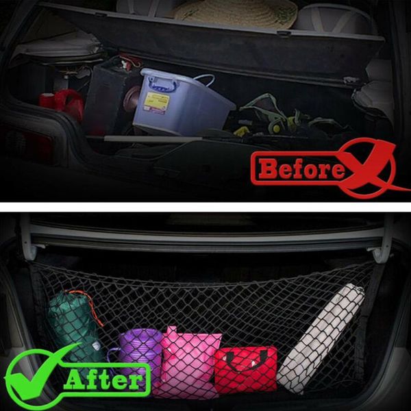 

Car Organizer Universal Storage Net 1 Pc With 4 Hooks 110*60CM Black Boot Cargo Elastic Envelope Style
