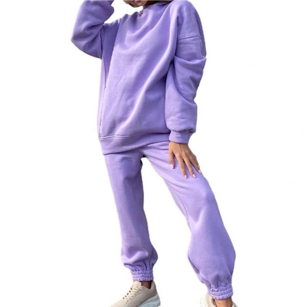 

women's two piece pants long sleeve front pocket women outfit set solid color hooded sweatshirt streetwear, White