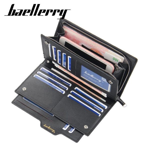 

multi-card long leather wallet men luxury business card holder purses big capacity mobile phone coin purse zipper clutch bag wallets, Red;black