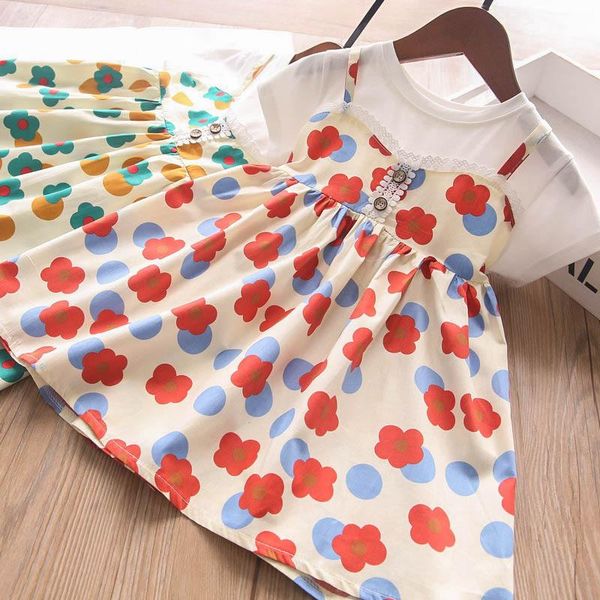 

baby girls wear print patchwork dress girl's dresses, Red;yellow