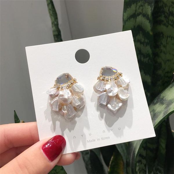 

stud mengjiqiao 2021 japan korean baroque handmade freshwater pearl earrings for women shiny crystal jewelry fashion oorbellen, Golden;silver