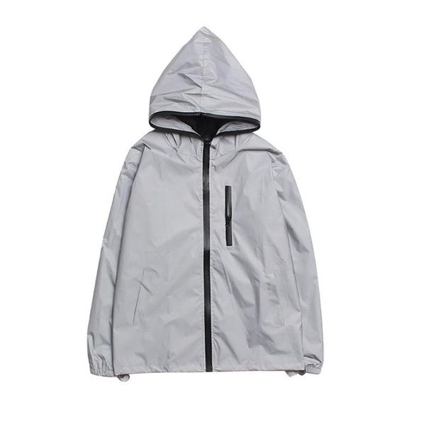 

men's jackets long sleeve zipper reflective jacket hooded windbreaker streetwear coat, Black;brown