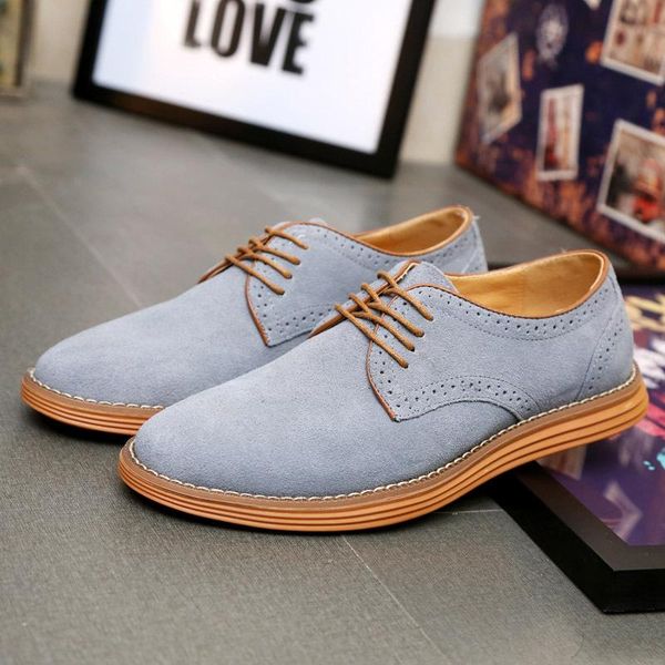 

male suede leather classic brogue formal shoes men dress wedding office business large sizes, Black
