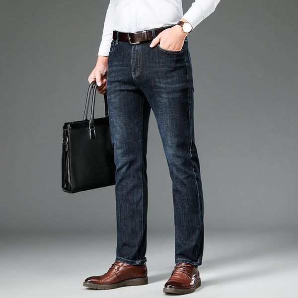 

autumn men's jeans slim elastic italy fashion business trousers classic style winter cotton denim pants, Blue