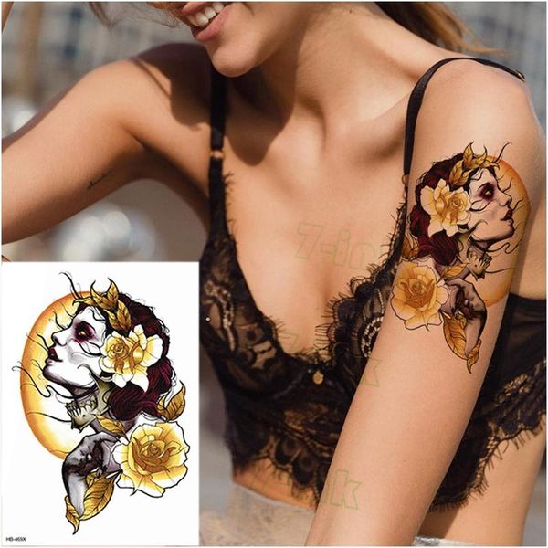 

temporary tattoos tatoo sticker bride yellow rose flower gypsy girl body art watertransfer fake tattoo flash tatto for women men
