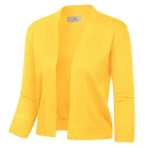 Jacke Frauen Achselzucken 3/4 Ärmel Öffnung vorne Bolero solide schlank Herbst Frühling Damen elegant abgeschnitten Länge Strickmantel Tops 220114