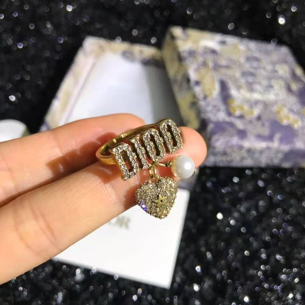 

70% off outlet online classic letter pearl heart-shaped women's ring, Golden