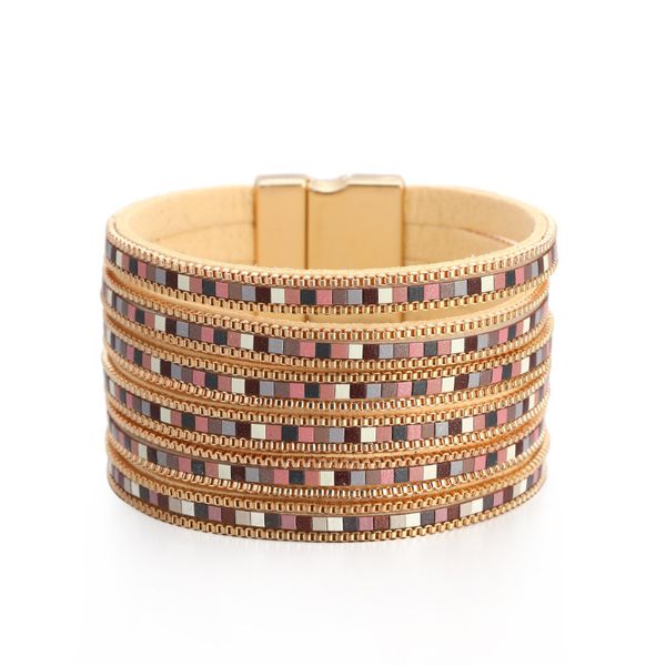

popular bracelet national style multi-layer color matching chain magnetic buckle creative personality exaggerated bracelet, Black