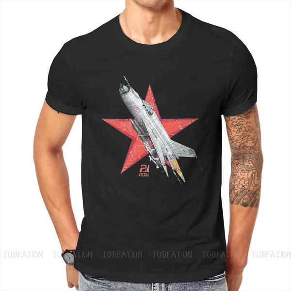MIG 21 Vintage Sovyet Rus Fighter Uçak USSB T Gömlek Vintage Grunge Gevşek O-Boyun Tshirt Üst Harajuku Erkek Giysileri G1222 Satmak