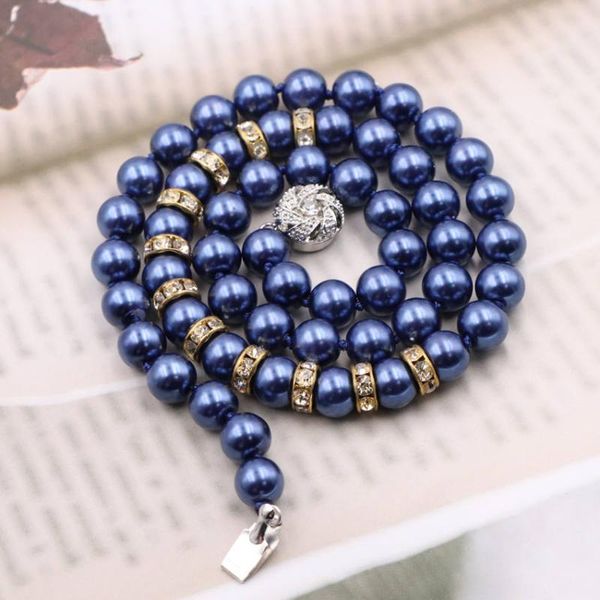 

pendant necklaces fashion ornaments necklace blue glass shell pearl women girls gifts round beads jewelry making design chain 18" b132, Silver