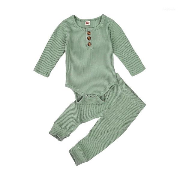 

clothing sets baby boys girls sleepwear 2pcs outfit crew neck button long sleeve romper jumpsuit pants solid ribbed fall winter1, White