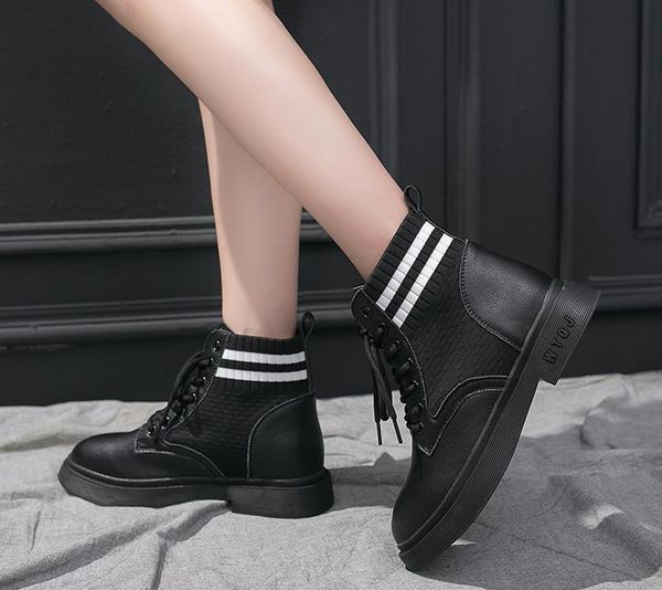 

boots female 2021 autumn and winter british wind short tide ins plus velvet wild net red, Black