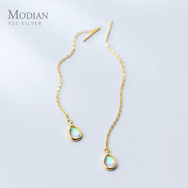 

genuine 925 sterling silver water drop dangle earrings for women charm gold color rainbow opal fashion jewelry bijoux 210707