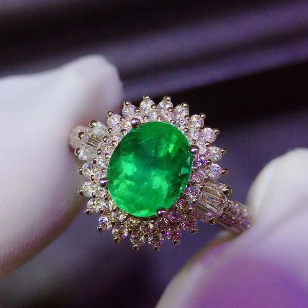 

cluster rings fine jewelry real pure 18k white gold 100% natural emerald gemstone 1.5ct diamond female's wedding for women's, Golden;silver