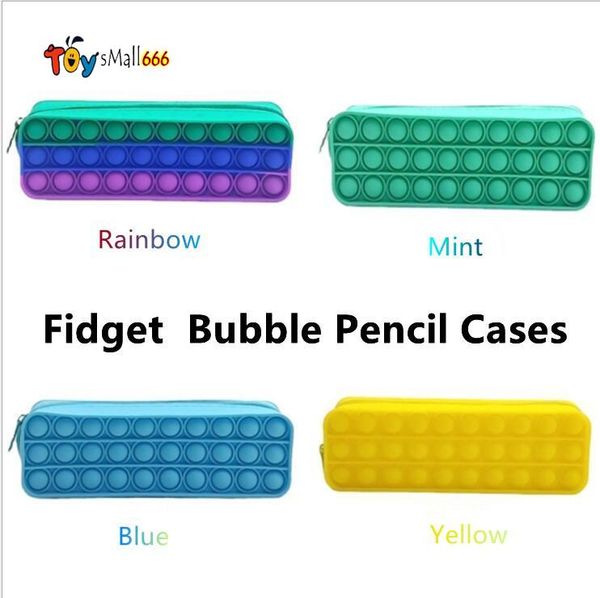 

creative fidget pencil-case children's rainbow push it bubble silicone capacity storage pouches stationery box toys sensory decompressi
