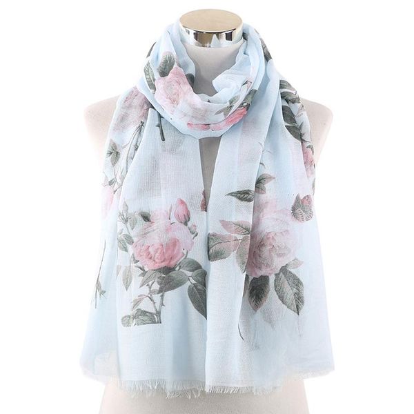 

scarves breathable warmth peony print scarf ladies long towel beach sunscreen decoration versatile air-conditioned room shawl d95, Blue;gray