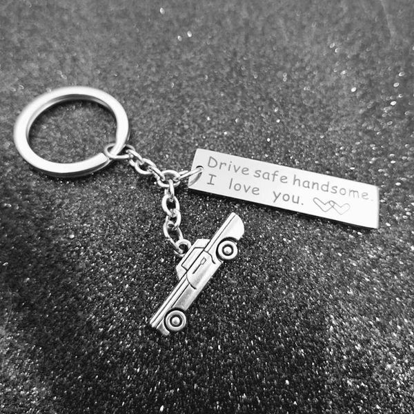 

keychains drive safe handsome letters tag pendant car keychain key ring boyfriend lovers' couple gifts, Silver