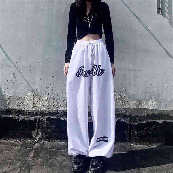 

hip hop sweatpants summer women pants korean fashion letter print joggers oversize streetwear high waist loose trousers, Black;white