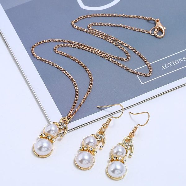 

earrings & necklace european and american cute cartoon handmade color christmas snowman gift earring set jewelry sets, Silver