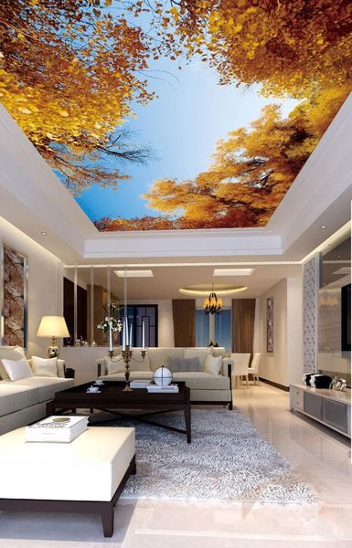 

wallpapers custom 3d po wallpaper ceilings beautiful golden autumn blue sky leaves painting