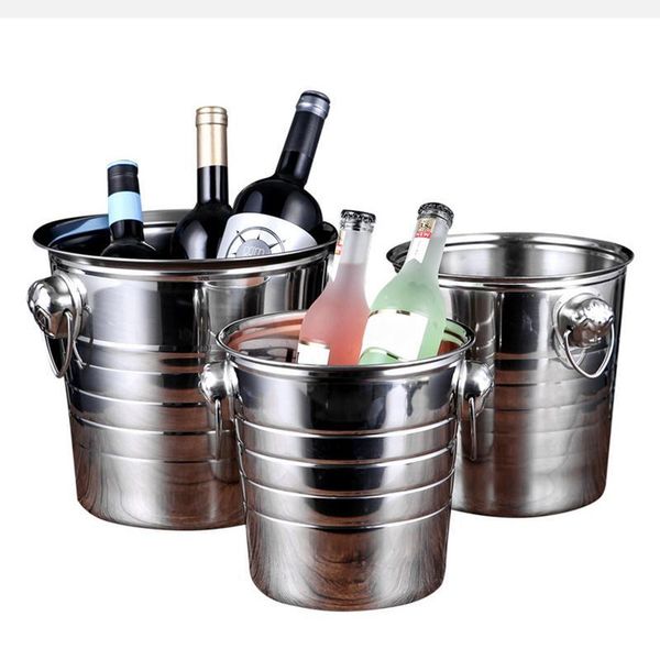 

ice buckets and coolers 3l 5l stainless steel bar bucket two handles champagne wine spit barrel container ktv club supplies