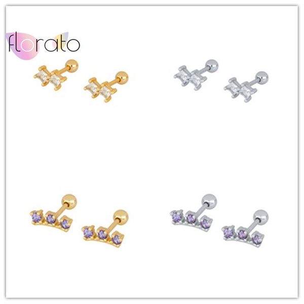 

stud 925 sterling silver ear needle minimalist earrings for women pave white purple crystal party daily jewelry, Golden;silver