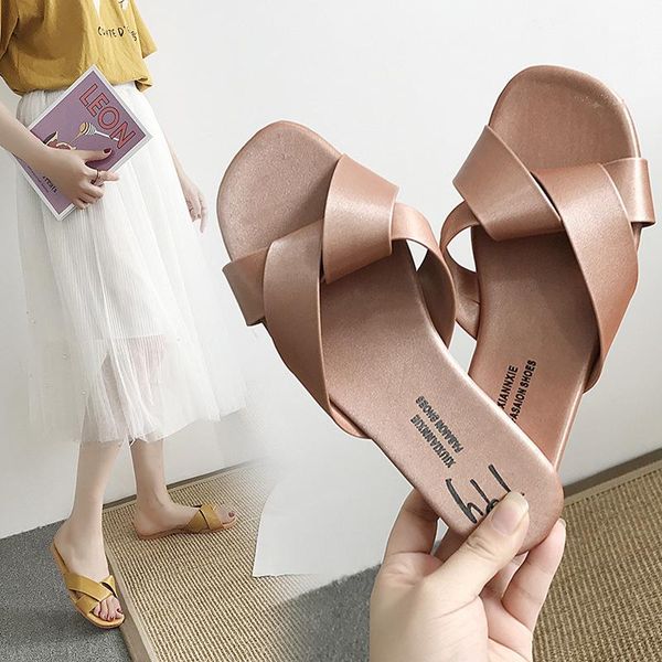 

slippers 2021 summer style flat shoes soft sole comfortable korean simple, Black