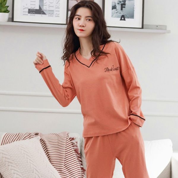 

women's sleepwear full cotton ladies pajamas set pyjamas women long sleeve trousers winter sleepwear pijama loose hom, Black;red