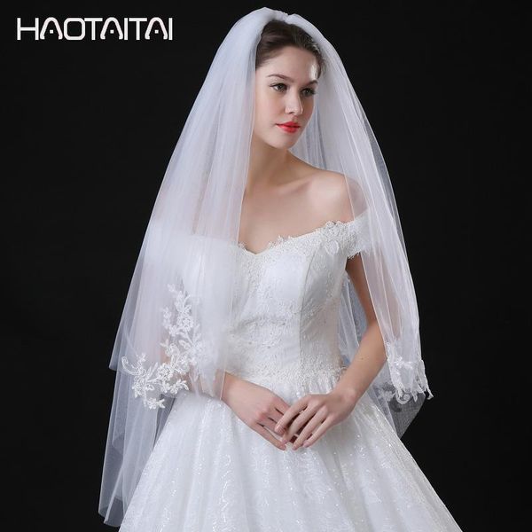 

bridal veils veil 2021 white lace applique edge wedding with comb 2 layers, Black