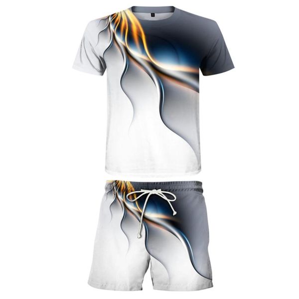 

digital print color matching men set summer thin t-shirt and shorts two piece casual sports suit s-6xl men's tracksuits, Gray