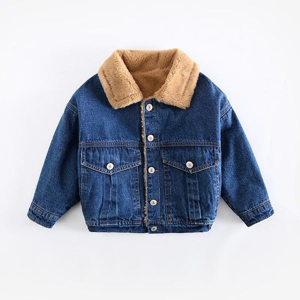 

jackets winter boys baby thick coat kids fleece children clothing for girls warm outwear denim jeans coats 2-8y, Blue;gray