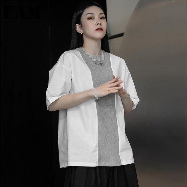 

women's t-shirt [eam] women white striped big size casual loose fit round neck half sleeve fashion tide spring summer 2021 1dd7720