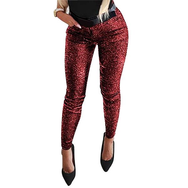 

women's pants & capris elastic pu leather high waist fashion long bow drawstring party ladies streetwear sequins pencil, Black;white