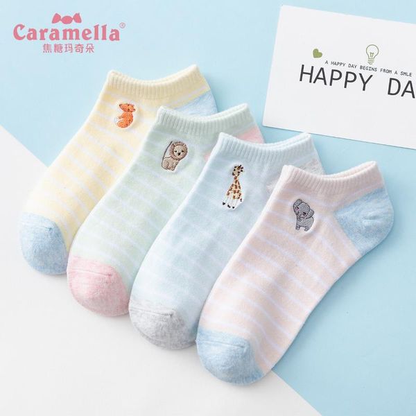 

socks & hosiery 4pairs 22cm embroidered cotton comfortable fiber girl women's ankle low female invisible hosier 515994, Black;white