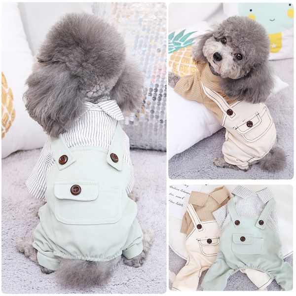 

pet cloth spring stripe british style dog strap four legged pants small bixiong summer