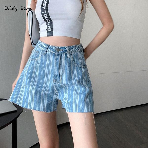 

women's shorts ins high waist jeans women denim for ladies summer instagram stripe style streetwear sell wide leg short pants, White;black
