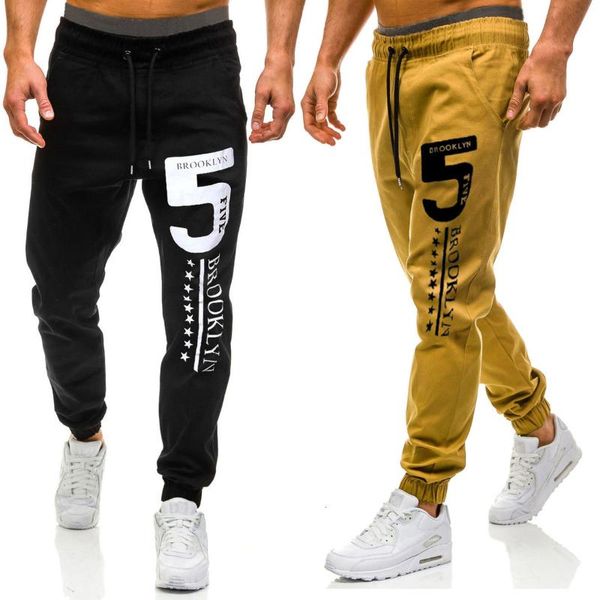 

men's casual pants 5 letters print design fashion sports, Black