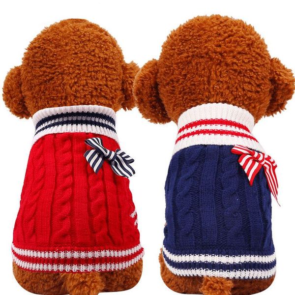 

dog apparel lovely navy style sweaters bow-tie british knitwear for teddy bichon winter warm pullover cat sweater year xmas pet gift