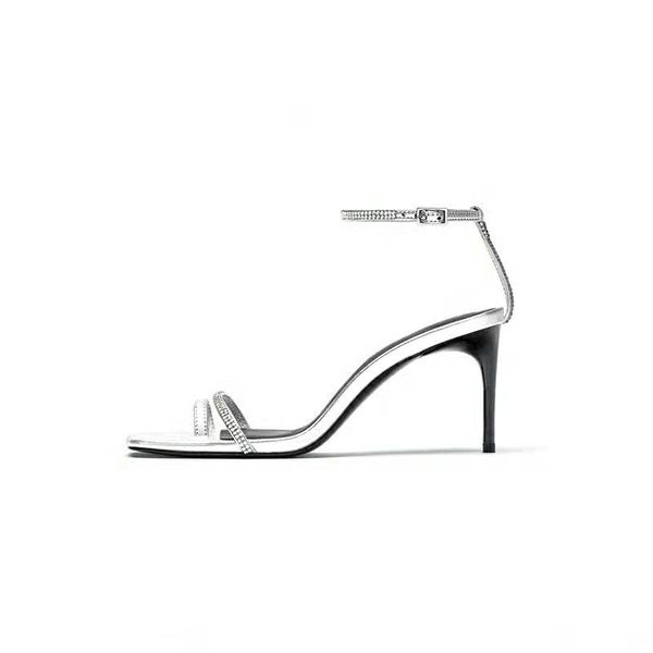 

maguidern high heel shoes one word ankle strap sandals bright leather peep-toe silver stiletto lady party heels, Black