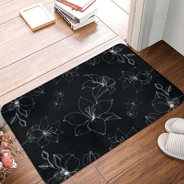 

carpets black and white floral pattern doormat carpet mat rug polyester anti-slip floor decor bath bathroom kitchen bedroom 40*60