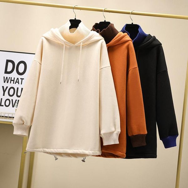 

women's hoodies & sweatshirts large 2021 fat sister autumn and winter fashion loose design feeling thin fake two-piece hoodie, Black