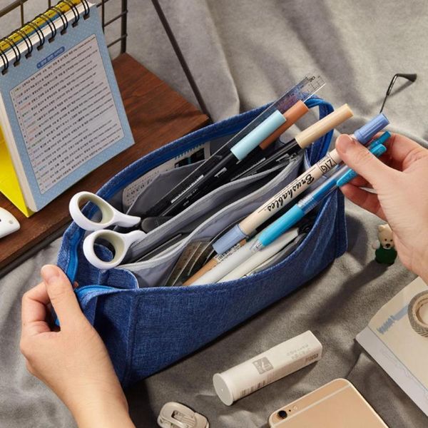 

pencil bags student large-capacity canvas case school supplies double handle stationery bag