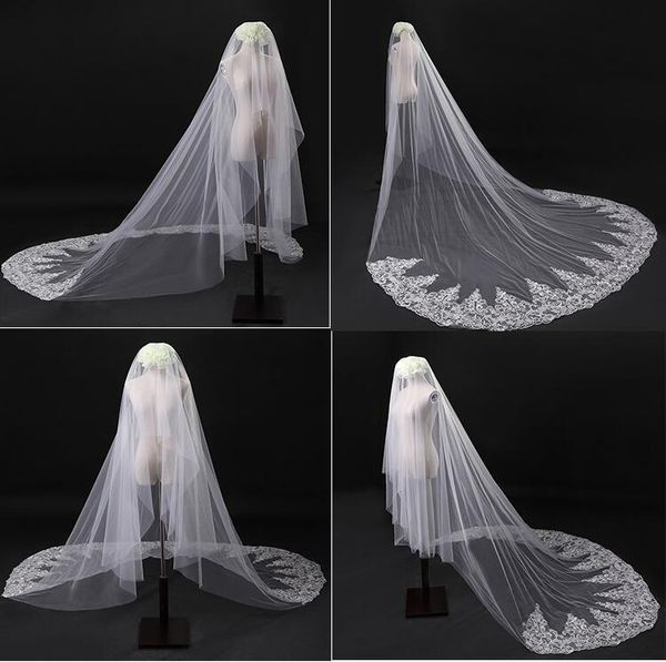 

bridal veils 3 meters long lace veil wedding dress with around hem, Black