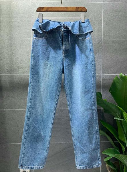 

ladies 2021 loose ruffled straight-leg jeans 0929 women's, Blue