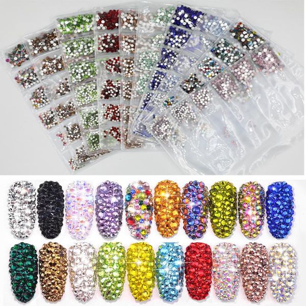 

nail art decorations 31 colors ss3-ss10 mix sizes crystal glass nails rhinestones for 3d decoration gems, Silver;gold