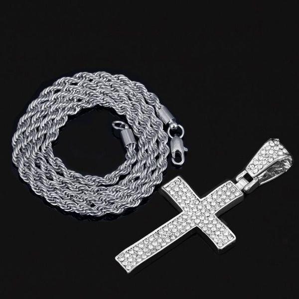 

pendant necklaces simple fashion cross chain necklace for women men luxury ladies gold jewelry crucifix christian ornament gifts, Silver