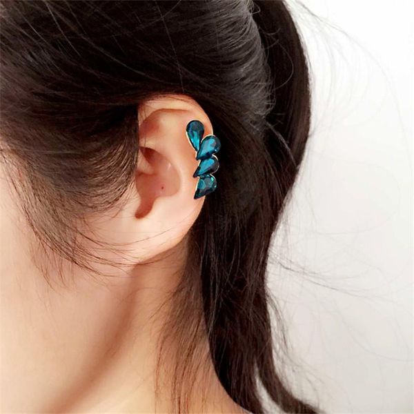 

clip-on & screw back 2021 blue crystal ear cuff clip earings for women fashion jewelry without piercing, Silver