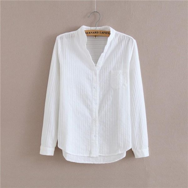 

women's blouses & shirts 100% cotton shirt women blouse autumn long sleeve solid white slim female casual ladies