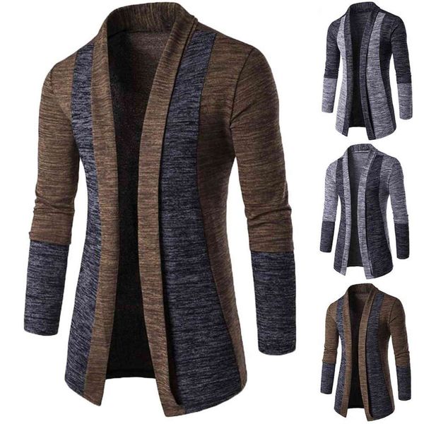 

new retro men's cardigan stitching contrast color long-sved slim-fit sweater et outer wear versatile fit, Black;white