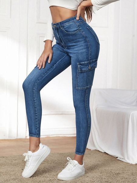 

high waisted zip up push up jeans y4oo#, Blue